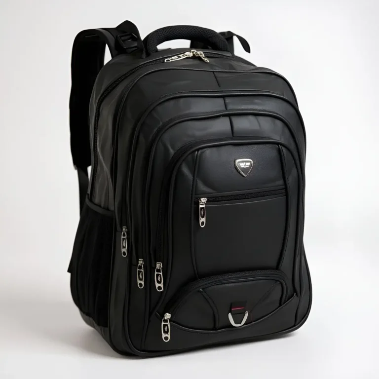 Mochila Grande Couro PU com USB – Preta e Resistente